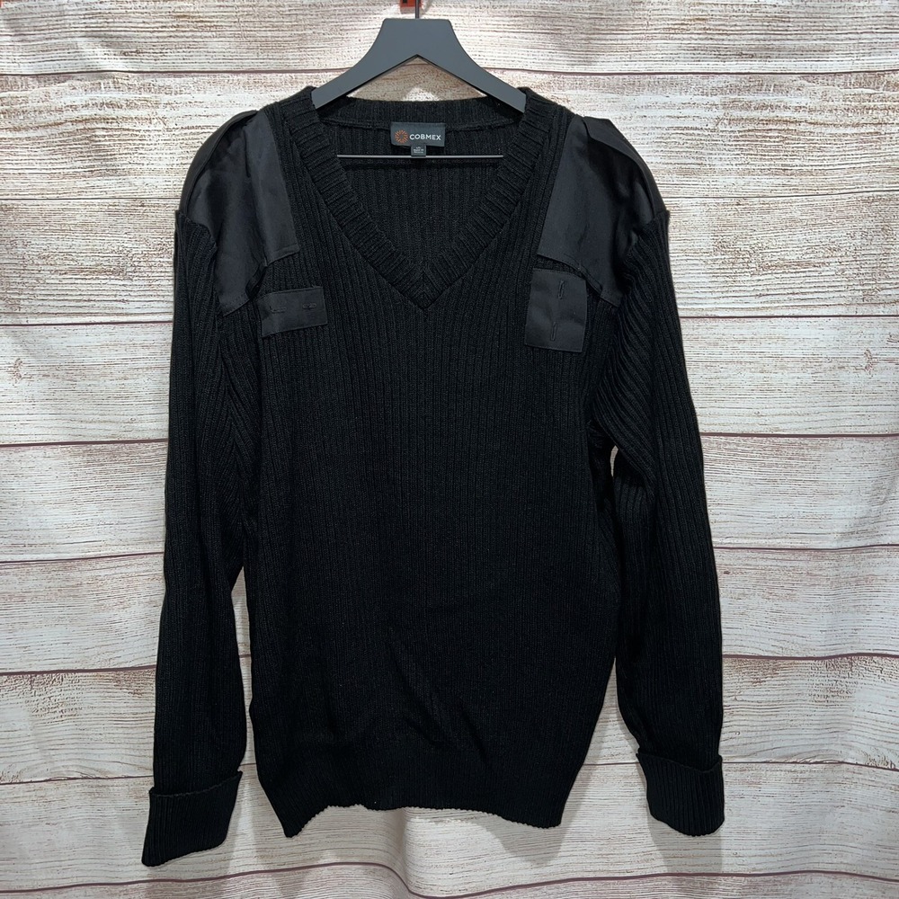 Cobmex Men's Sweater Uniform Apparel Knit V-Neck Colorblocked Size Large Black